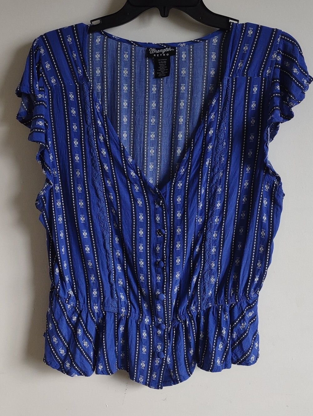 Wrangler Royal Blue Striped Button-Front Peplum Blouse